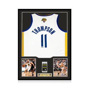 克莱汤普森 亲笔签名 勇士队白色总决赛球衣 JSA证书 精装裱