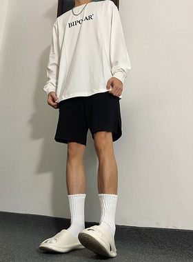 ins美式潮牌纯色运动短裤男夏季vintage百搭街头宽松学生五分裤子