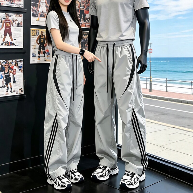 秋季新品三条杠拼接运动休闲裤子男款松紧腰舒适百搭直筒工装长裤