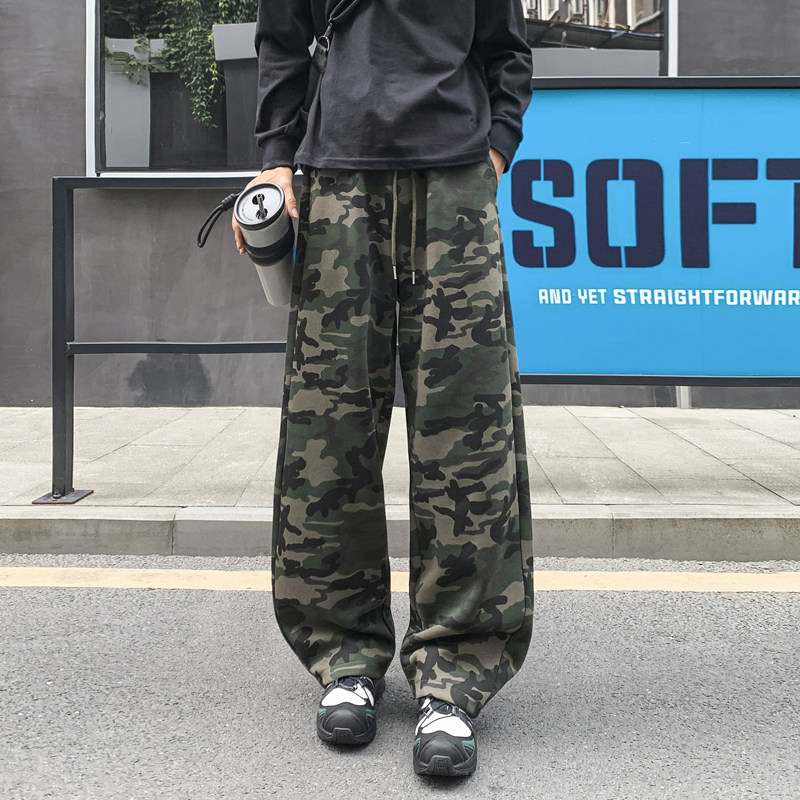 美式复古弯刀迷彩卫裤男女款春秋图片