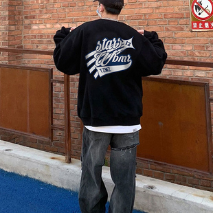 cityboy早秋新款大码宽松长袖卫衣男ins美式潮流重磅痞帅休闲上衣