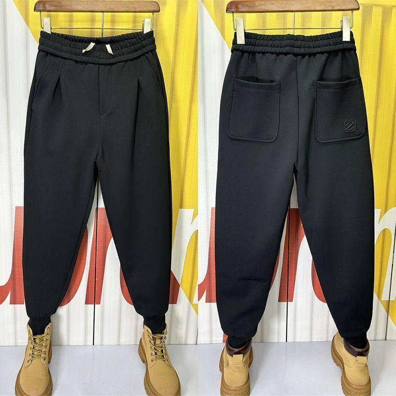 秋冬新款黑色加绒卫裤男士韩版百搭宽松束脚运动裤掐褶九分哈伦裤,男装,休闲裤,淘宝优惠券,粉丝福利购,淘宝优惠卷
