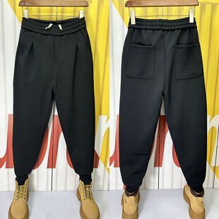 黑色加绒卫裤 掐褶九分哈伦裤 男士 百搭宽松束脚运动裤 韩版 秋冬新款