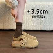 女外穿2026新款 春季 懒人一脚蹬内增高勃肯鞋 复古包头半拖鞋 子34码