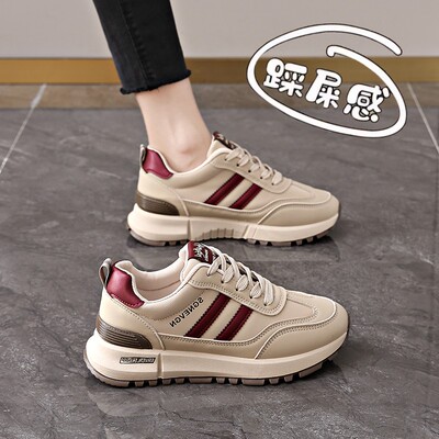 莆田运动鞋女款2025新款春季阿甘鞋真皮软底旅游鞋34码厚底老爹鞋