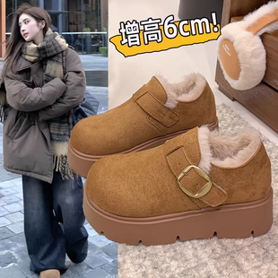 毛毛棉鞋 34码 女2025新款 保暖乐福鞋 雪地靴 冬季 厚底加绒全包勃肯鞋