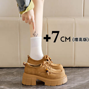 英伦风厚底乐福鞋女2026新款春季厚底增高勃肯鞋配裙子黑色小皮鞋