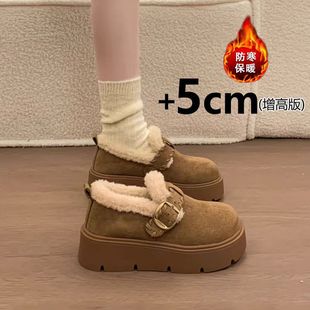 雪地靴34码 厚底全包加绒勃肯鞋 一脚蹬乐福鞋 毛毛棉鞋 女冬2025新款