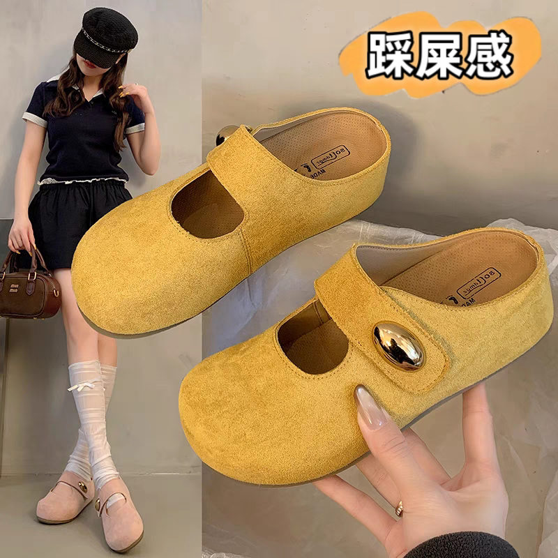 内增高勃肯拖鞋女夏外穿一脚蹬玛丽珍单鞋34码配裙子厚底包头凉拖