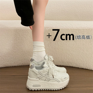 女2026新款 34码 春季 休闲板鞋 小个子增高老爹鞋 松糕厚底阿甘运动鞋