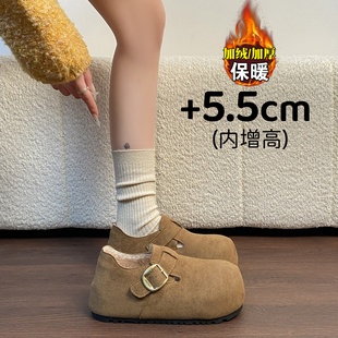 真皮一脚蹬雪地靴棉鞋 复古丑萌内增高加绒勃肯鞋 冬季 2025新款 女款