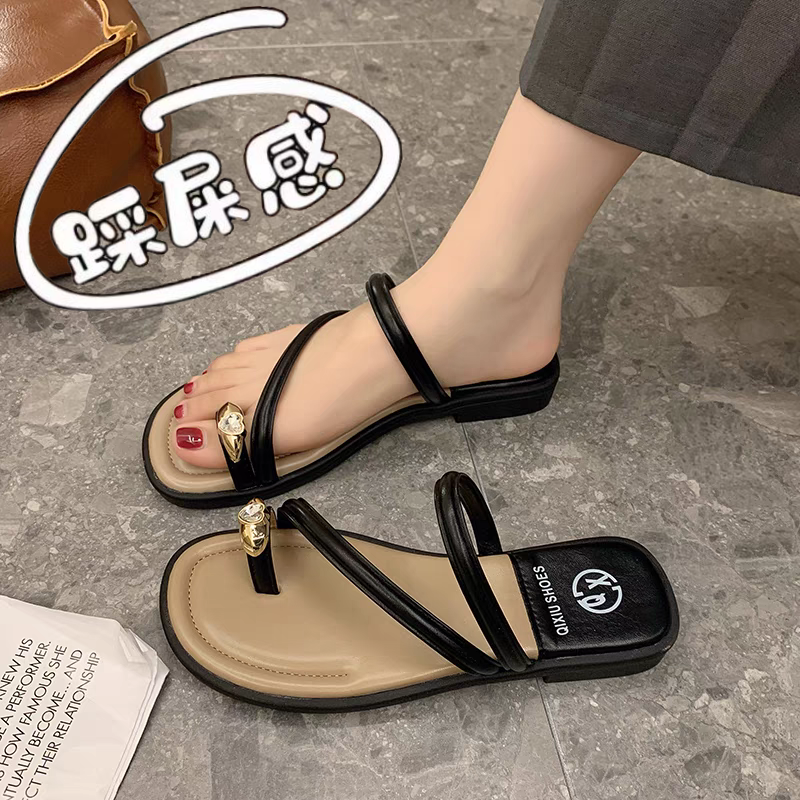 法式套趾水钻凉拖鞋女夏外穿2025新款仙女风配裙子平底沙滩鞋34码,女鞋,人字拖,淘宝优惠券,粉丝福利购,淘宝优惠卷