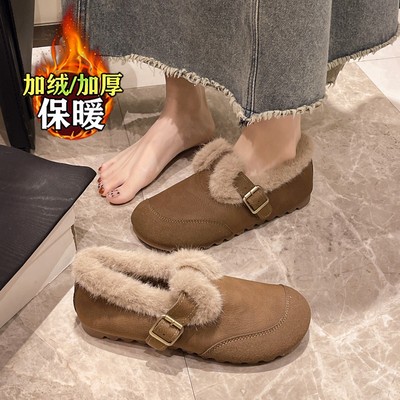 踩屎感毛毛鞋女加绒豆豆勃肯棉鞋