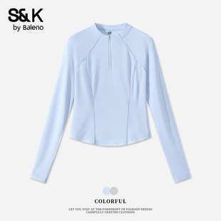 班尼路S&K系列半拉链速干长袖T恤女春夏款修身运动健身短款上衣Q