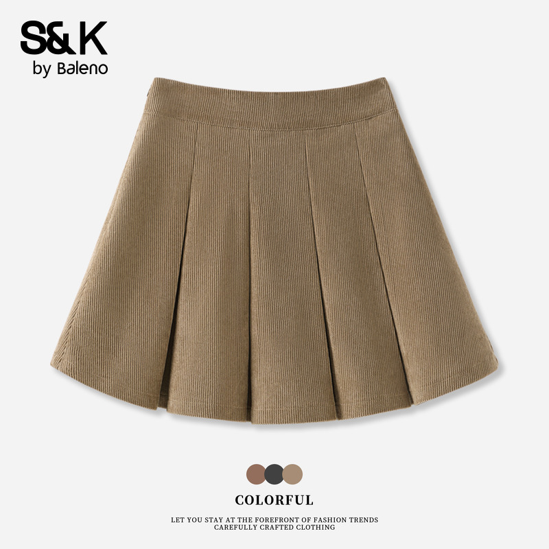 班尼路S&K系列灯芯绒短裙女款早秋新款韩系学院风jk裙高腰百褶裙Q