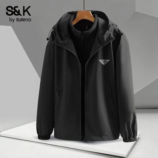 班尼路S&K冲锋夹克外套男春季新款户外三合一防风雨男款登山服Y