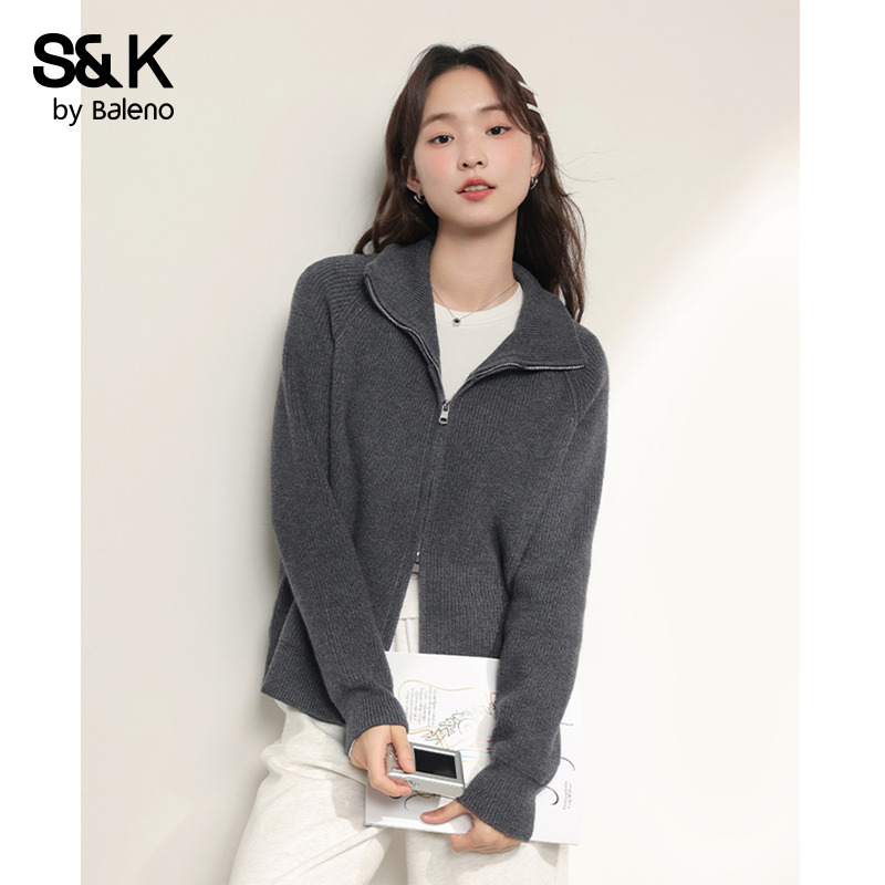 班尼路S&K系列立领针织开衫毛衣女2025秋冬新款韩版宽松休闲外套Q