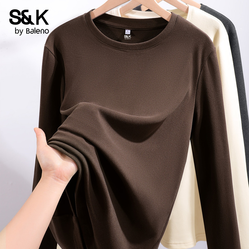 班尼路S&K系列咖色打底衫女款秋冬季内搭保暖加绒重磅休闲上衣服Q