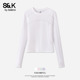 班尼路S&K系列白色圆领速干长袖 T恤女2026春夏新款 户外运动上衣Q