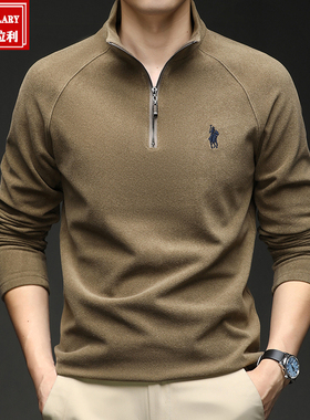 PAOLO保罗德绒打底衫男士秋冬半高领内搭保暖拉链双面绒长袖t恤衫