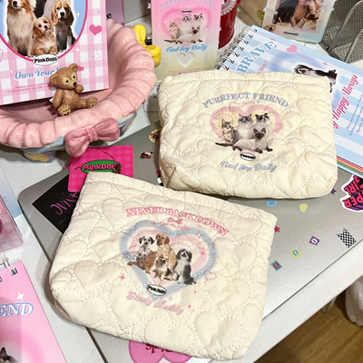 PinkDojo原创奶呼呼小狗小猫笔袋化妆包多功能姨妈巾卫生棉收纳包