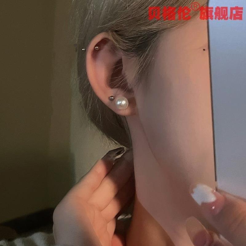 真金电镀银针锆石珍珠羽毛球耳环韩国个性设计感耳钉新款网红耳饰