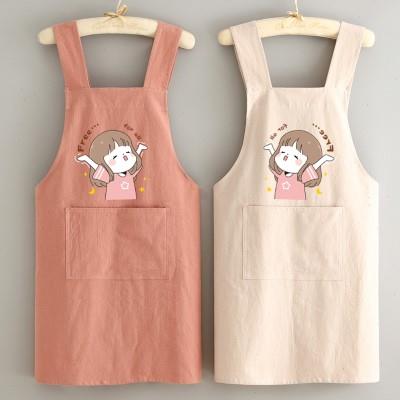 日系棉麻围裙透气家用厨房做饭防污耐脏工作服围腰定制logo女上班