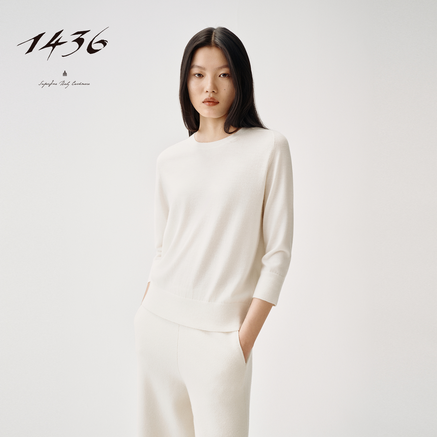 1436超精纺100+系列2025年秋季新品精纺圆领女士羊绒套衫