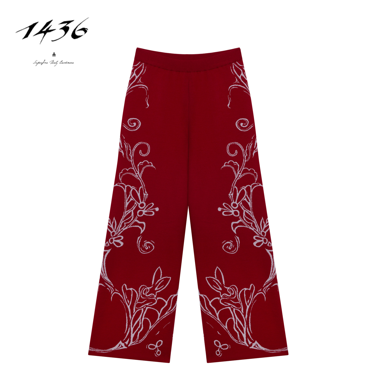 1436新年系列 小山羊绒精纺双提阔腿休闲针织女裤