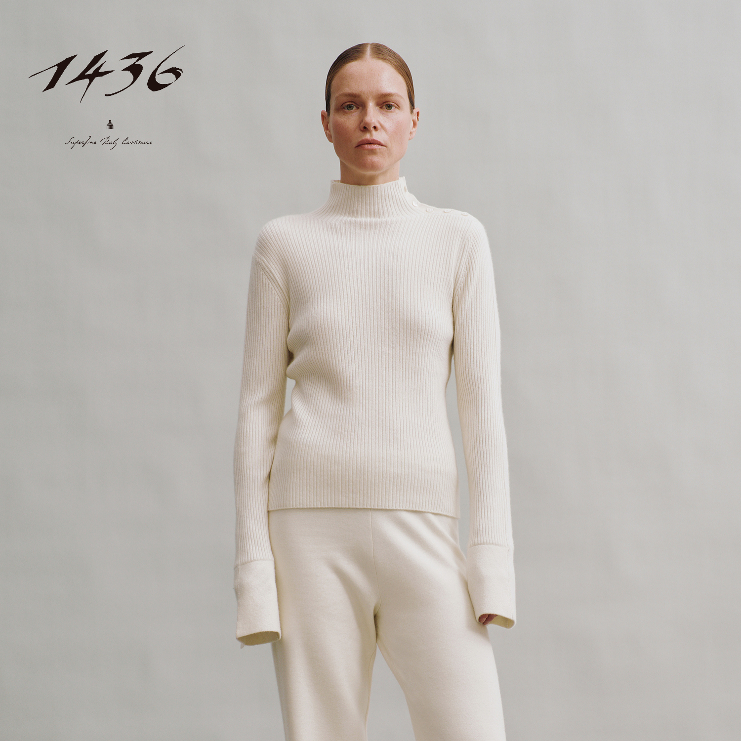 1436稚真羊绒系列秋冬樽领抽条袖口微喇女士羊绒套衫