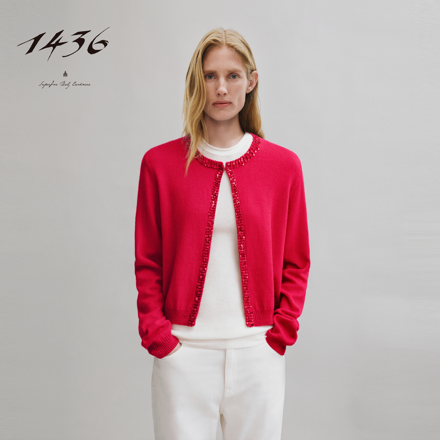 1436新年生肖系列 2026春夏  精纺圆领双提装饰女士羊绒开衫