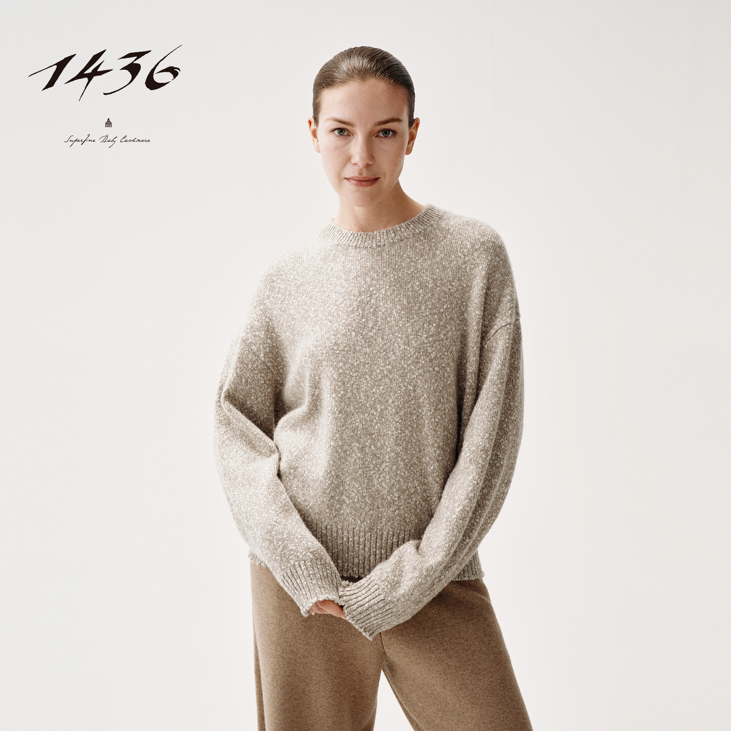 1436无染藏墨系列 2025年秋冬圆领花纱落肩锯齿边女士羊绒衫套衫