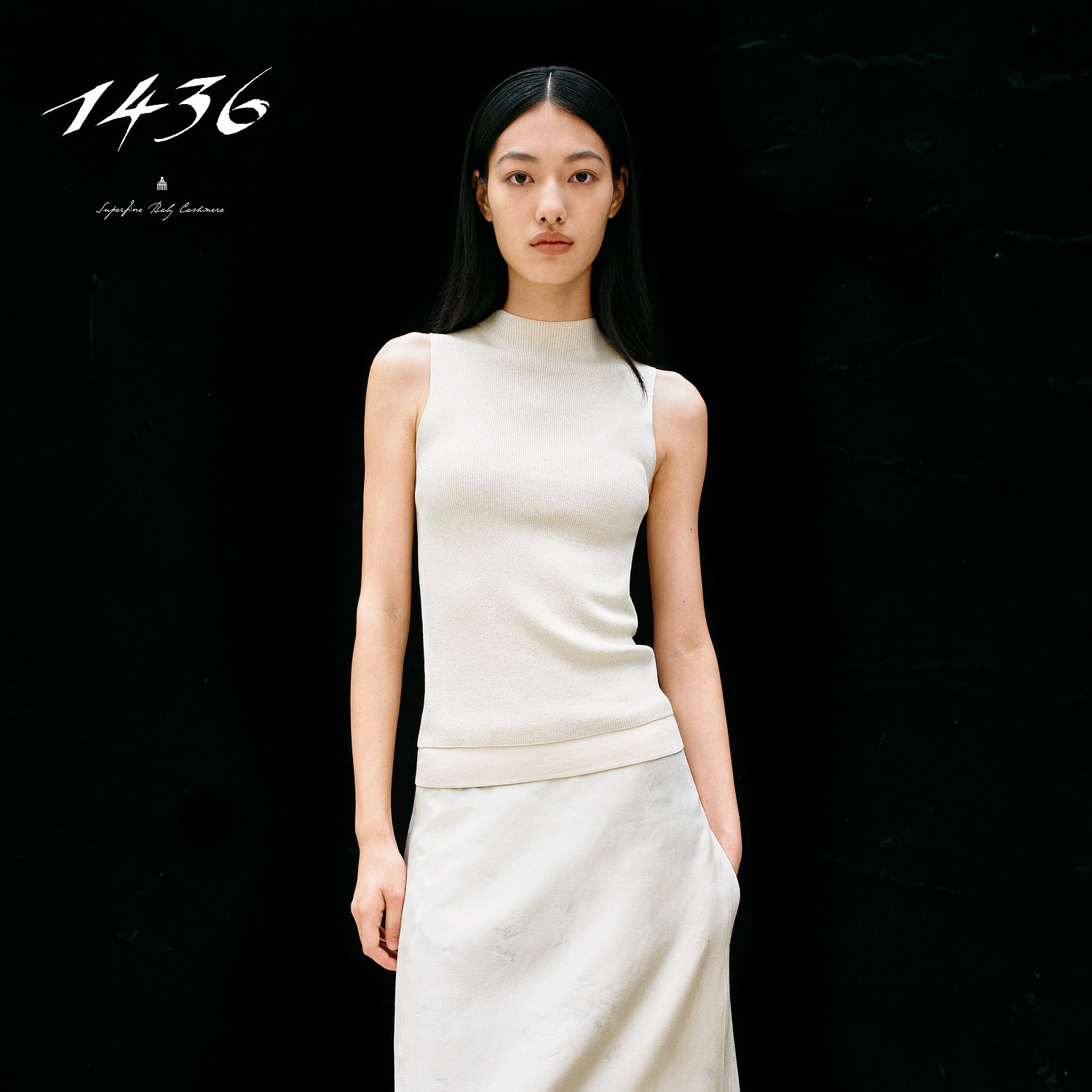 1436意大利进口面料2025春夏新品精纺桑蚕丝闪纱半高领抽条女背心