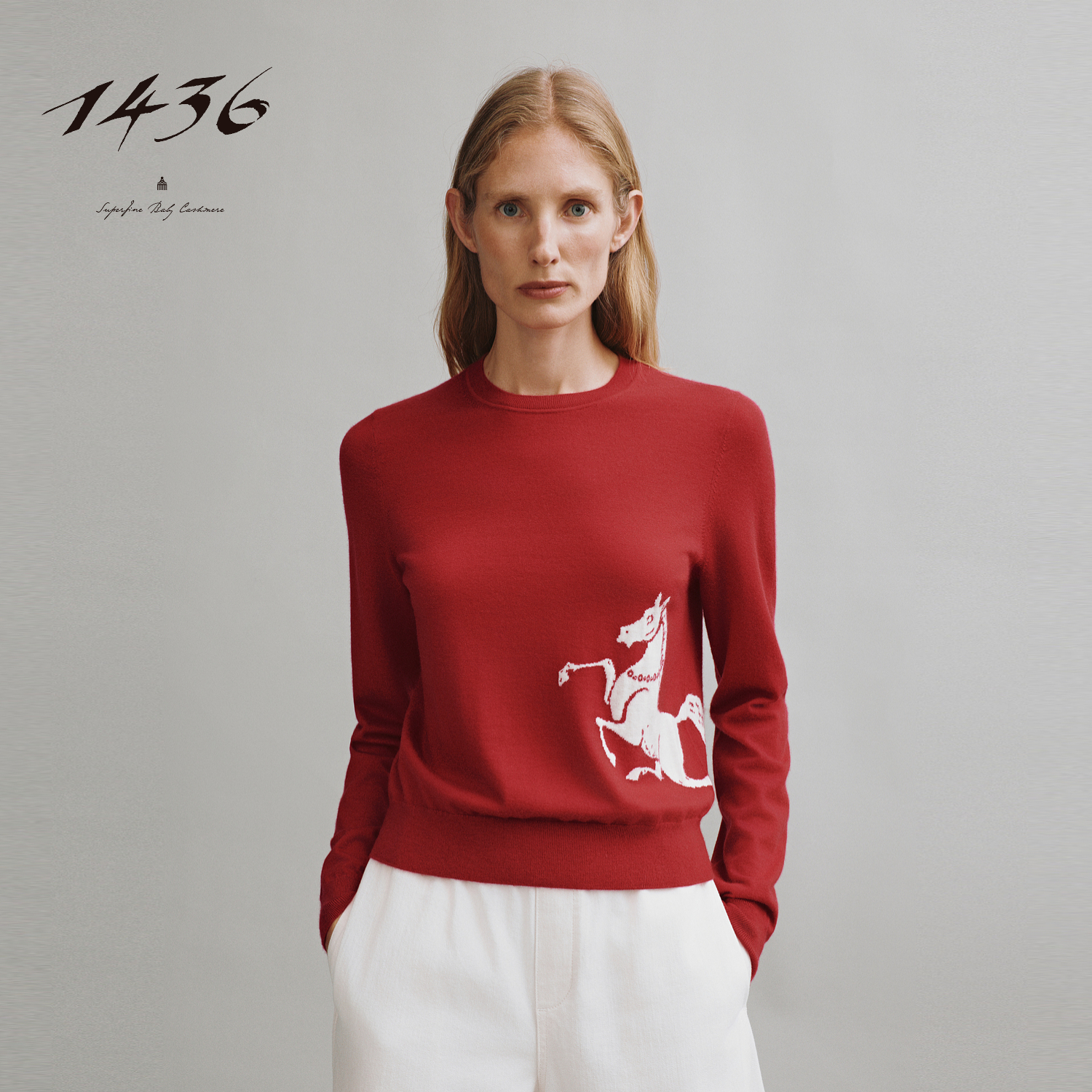 1436新年生肖系列 2026春夏  精纺圆领提花女士羊绒衫套衫