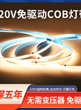 220v免驱动cob灯带嵌入式线性灯条自粘软灯条无主灯双眼皮吊顶灯