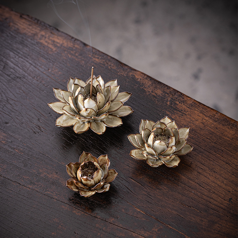 创意手工线香插莲花盘香炉家用室内创意复古线香底座香器陶瓷摆件