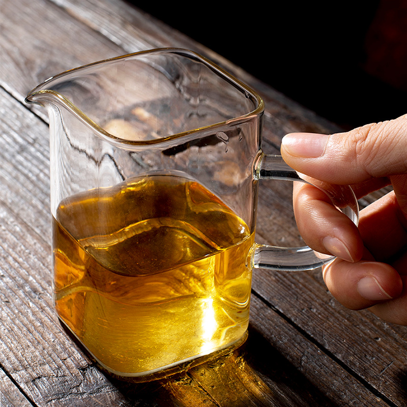 四方匀杯日式透明玻璃公道杯带手柄茶海功夫茶茶具分茶器