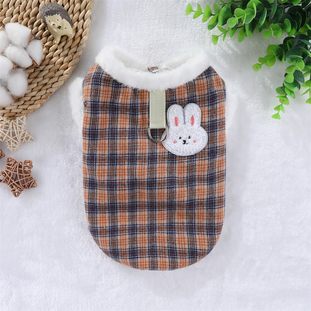 狗狗衣服季加厚外出宠物猫咪可牵引格子款保暖马甲小中大型犬