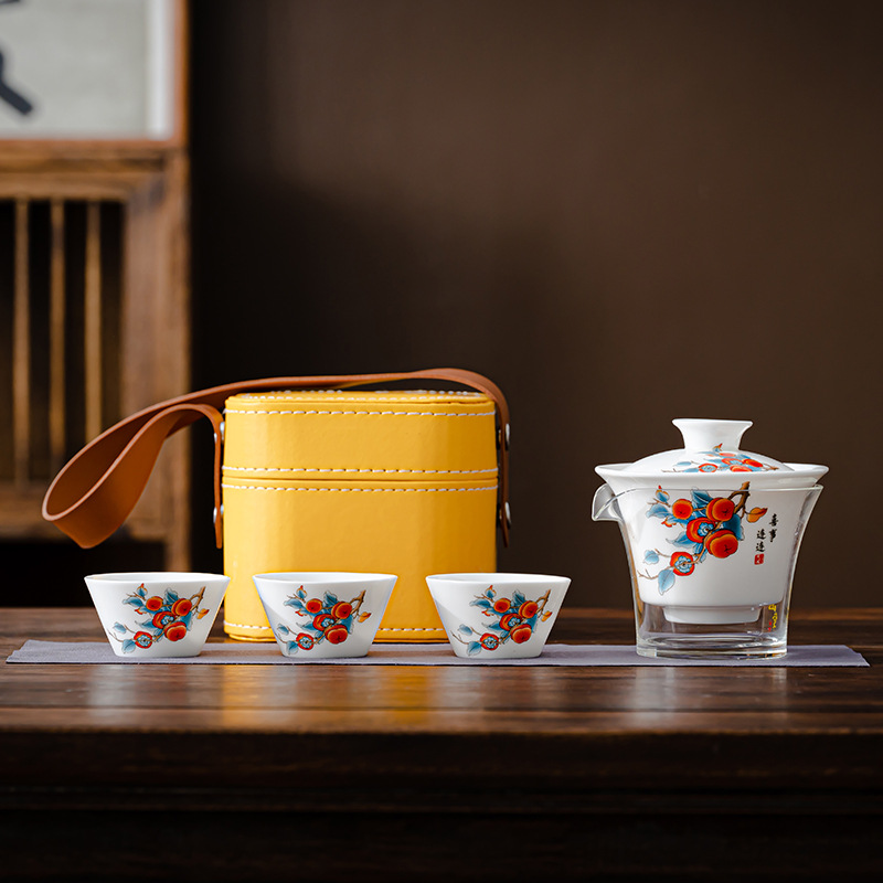 式旅行白瓷功夫茶具小套装户外式快客杯商务伴手礼品