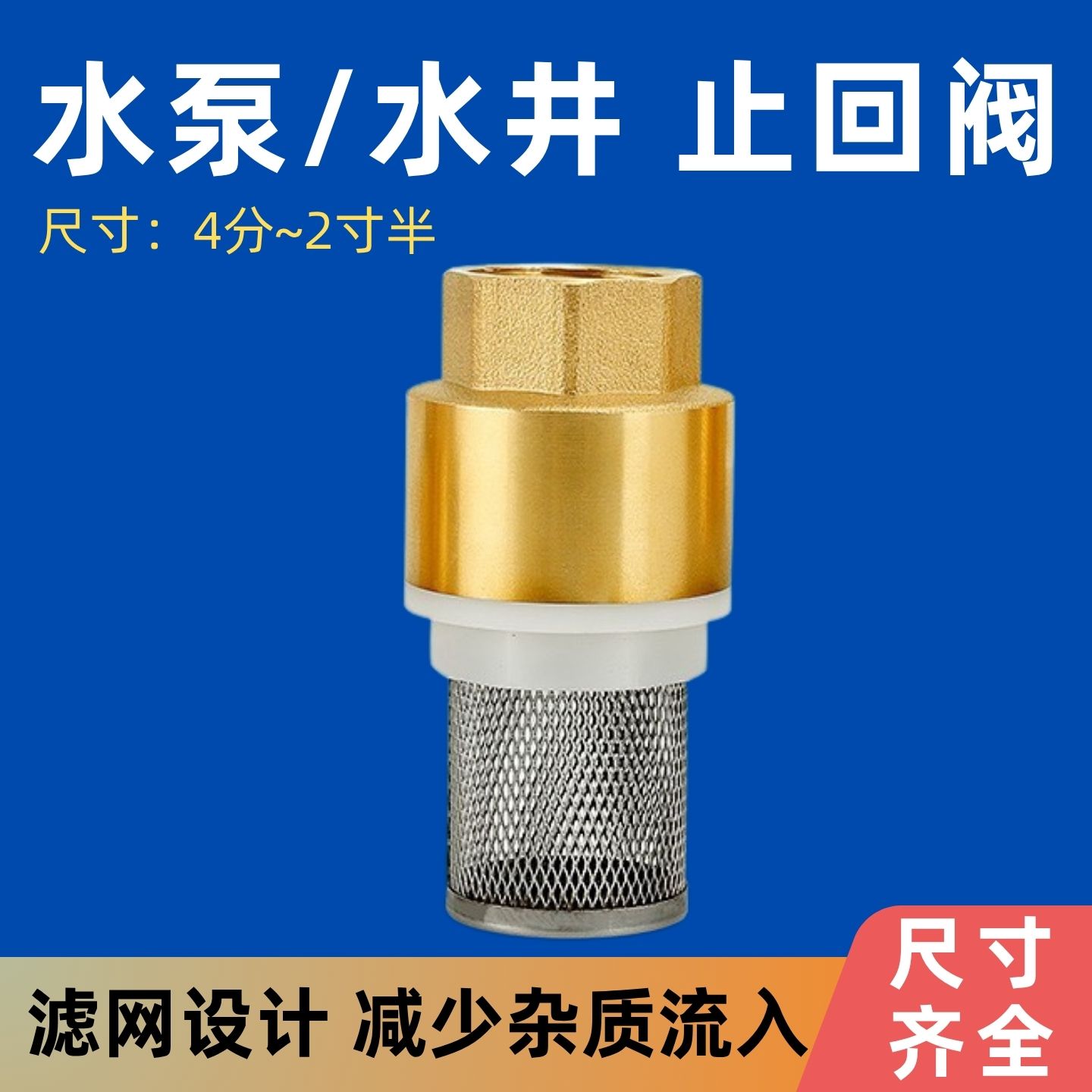 水泵水井底阀全铜止回阀带过滤网