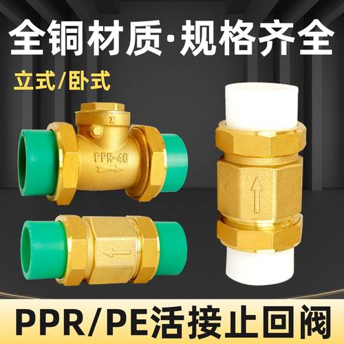 全铜PPR双活接止回阀25PE自来水管热熔单向阀1寸卧立式活接止逆阀