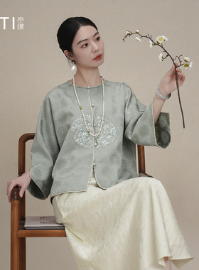 序缇质造『珠月有时』非遗正绢 新中式桑蚕丝刺绣上衣女H48-19887