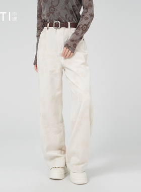 序缇质造2025秋季新款提花休闲裤女百搭宽松直筒长裤子J71-21777