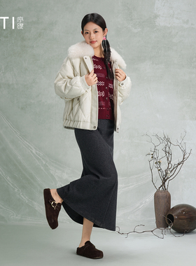 序缇质造90鹅绒羽绒服外套女冬季新款100%绵羊毛上衣J113-27252