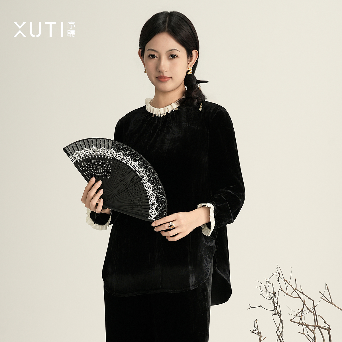 新中式女装桑蚕丝真丝丝绒上衣