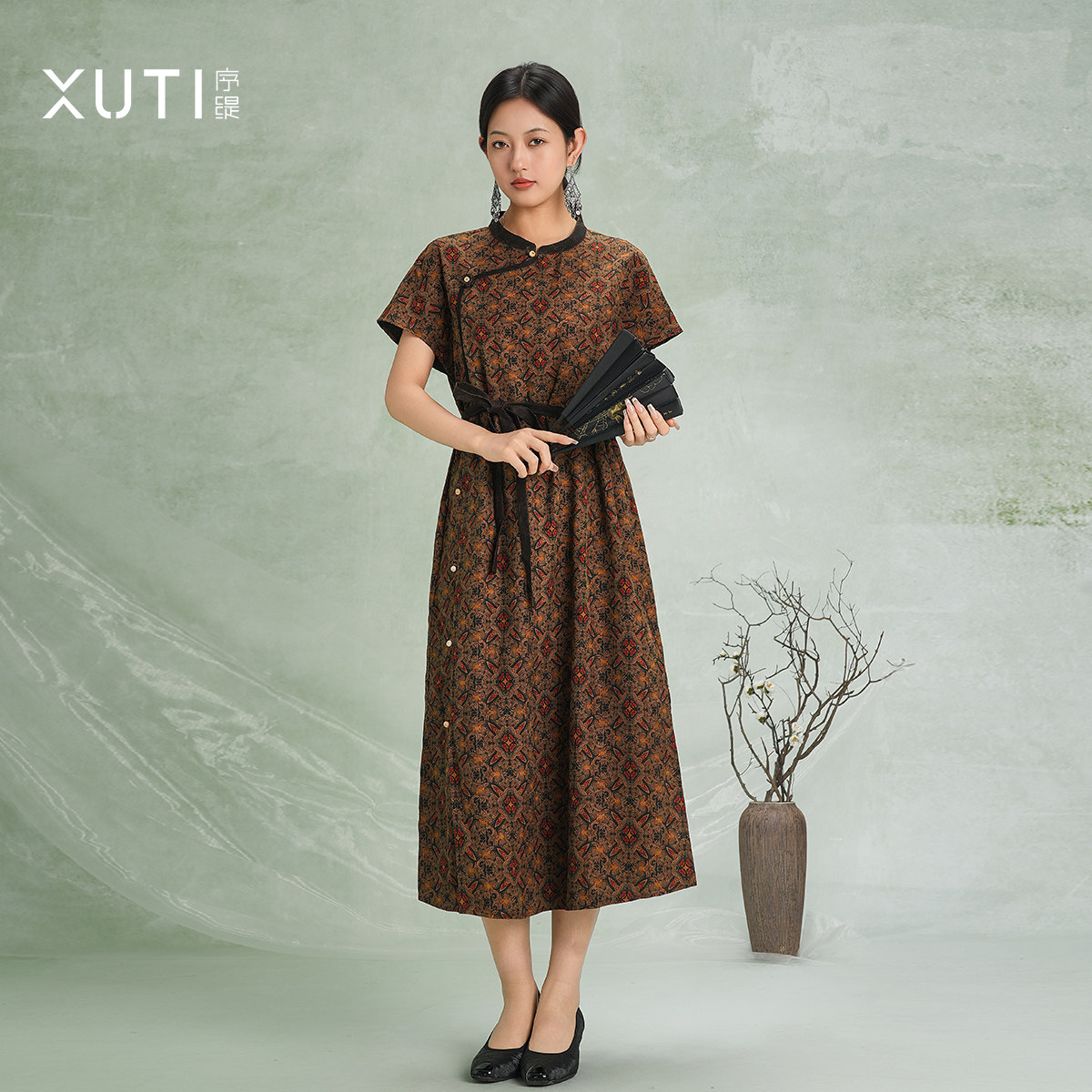 序缇质造『汉乐府』夏季国风新中式香云纱桑蚕丝连衣裙女S06-25