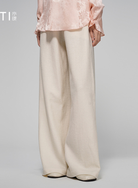 序缇质造新中式100%绵羊毛阔腿裤女秋季宽松直筒长裤子H270-20733