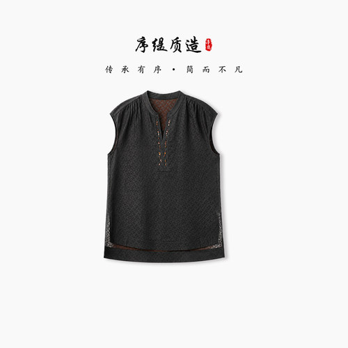 新中式100%桑蚕丝无袖上衣女