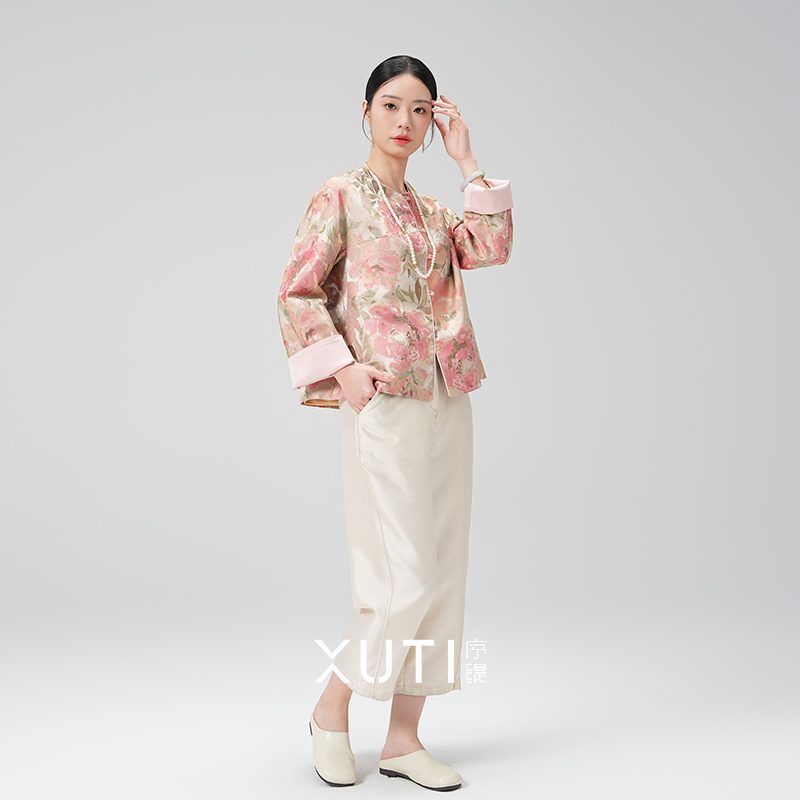 新中式宋锦桑蚕丝上衣女春夏