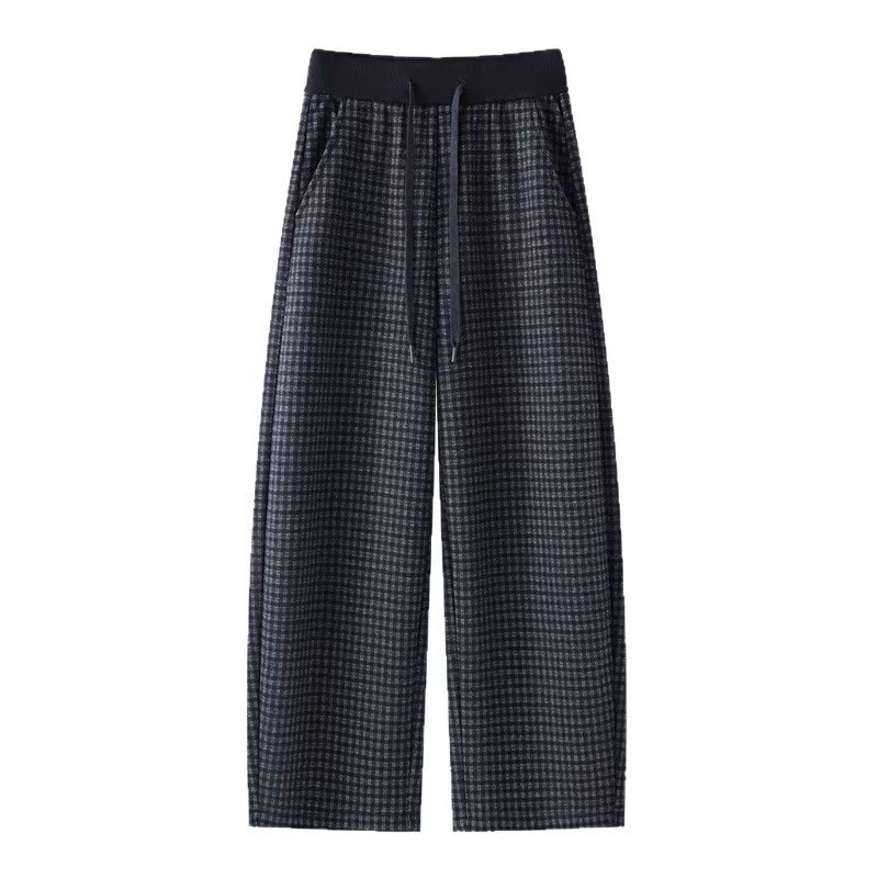 序缇质造格子休闲阔腿裤女2025冬季新款宽松显瘦长裤子J73-25550